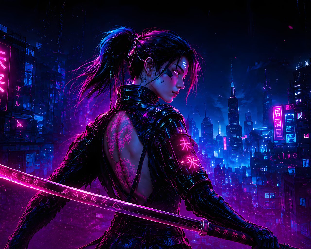 Cyberpunk Warrior with a Katana - SXGA wallpapers in 1280x1024 resolution