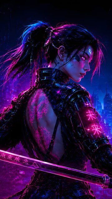 Cyberpunk Warrior with a Katana - Wallpapers for Nokia, Samsung in 360x640 resolution