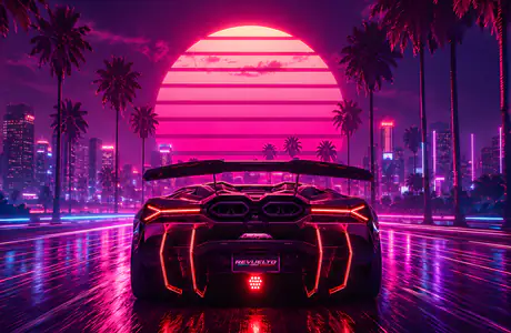 Обои машины: Lamborghini Revuelto, ретровейв, обвес, спойлер