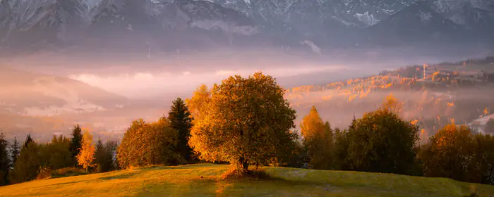 UltraWide 21:9 обои красочный закат (3440x1440): осень, закат, вечер, горы