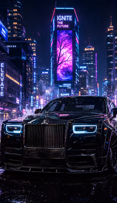 Billboard Wallpapers for Samsung Galaxy A03s, Xiaomi Redmi 7A, POCO C3 (720x1440): Rolls-Royce Phantom, body kit, customization, skyscrapers
