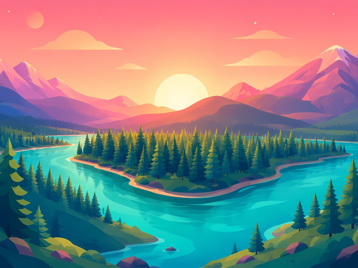 Sunset River Valley Landscape View - XGA+ wallpapers in 1152x864 resolution