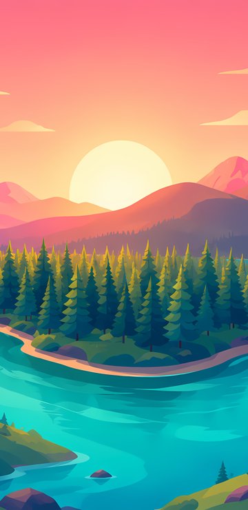 Sunset River Valley Landscape View - Wallpapers for Samsung in 360x740 resolution