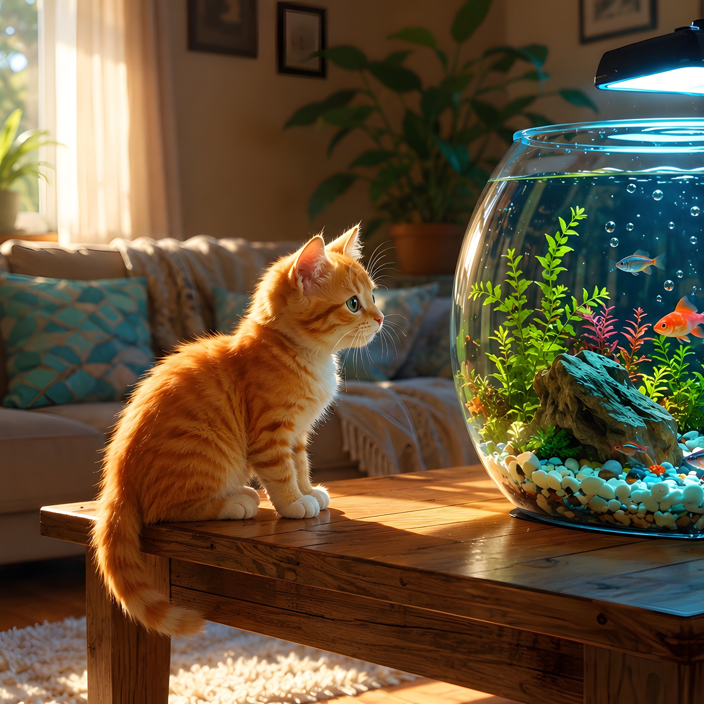 Kitten watches the fish in the aquarium - Wallpapers for iPad mini 8.3″ in 2266x2266 resolution
