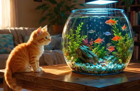Goldfish Wallpapers for Lenovo, Huawei (1280x1280): goldfish, kitten, cat, pet