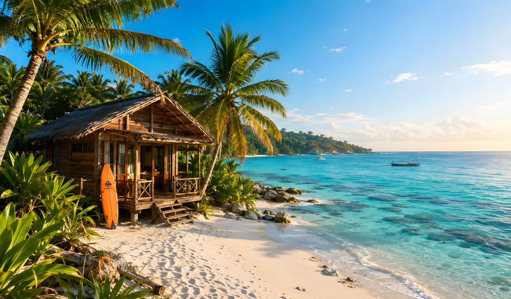 Tropical Bungalow by the Ocean - WSVGA wallpapers in 1024x600 resolution