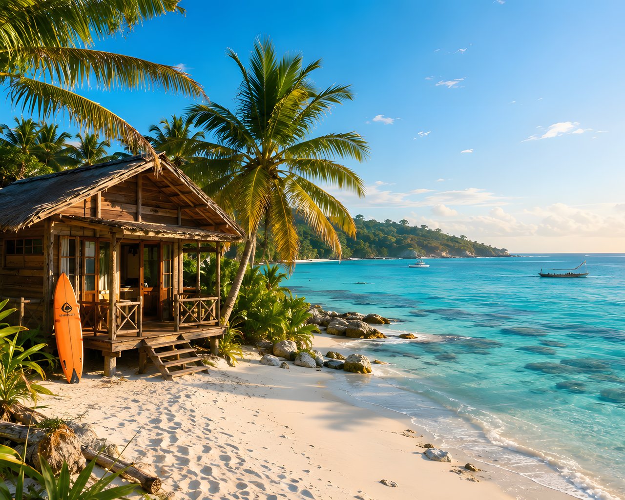 Tropical Bungalow by the Ocean - SXGA wallpapers in 1280x1024 resolution