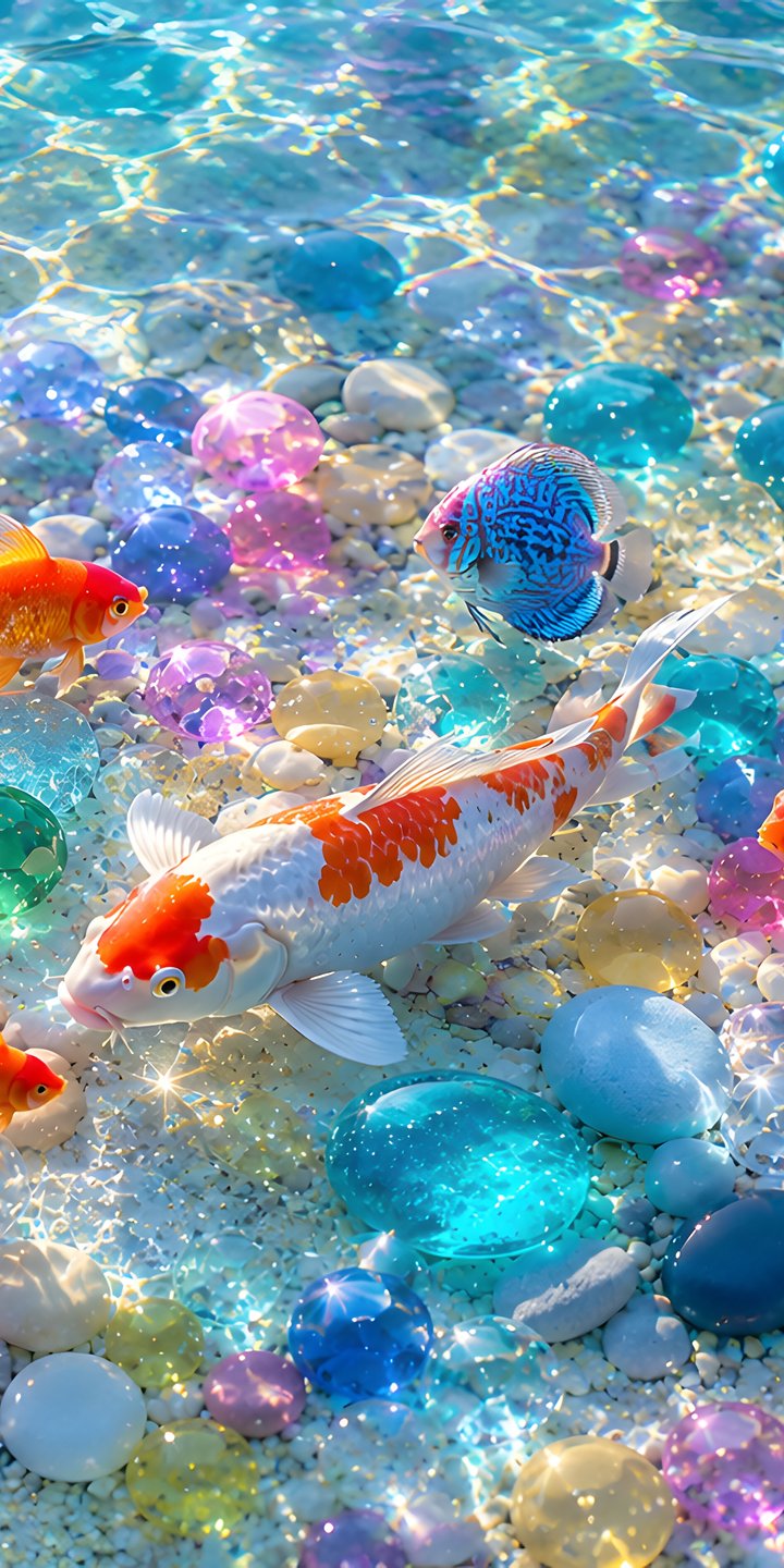 Colorful fish among gems - Wallpapers for Samsung Galaxy A03s, Xiaomi Redmi 7A, POCO C3 in 720x1440 resolution