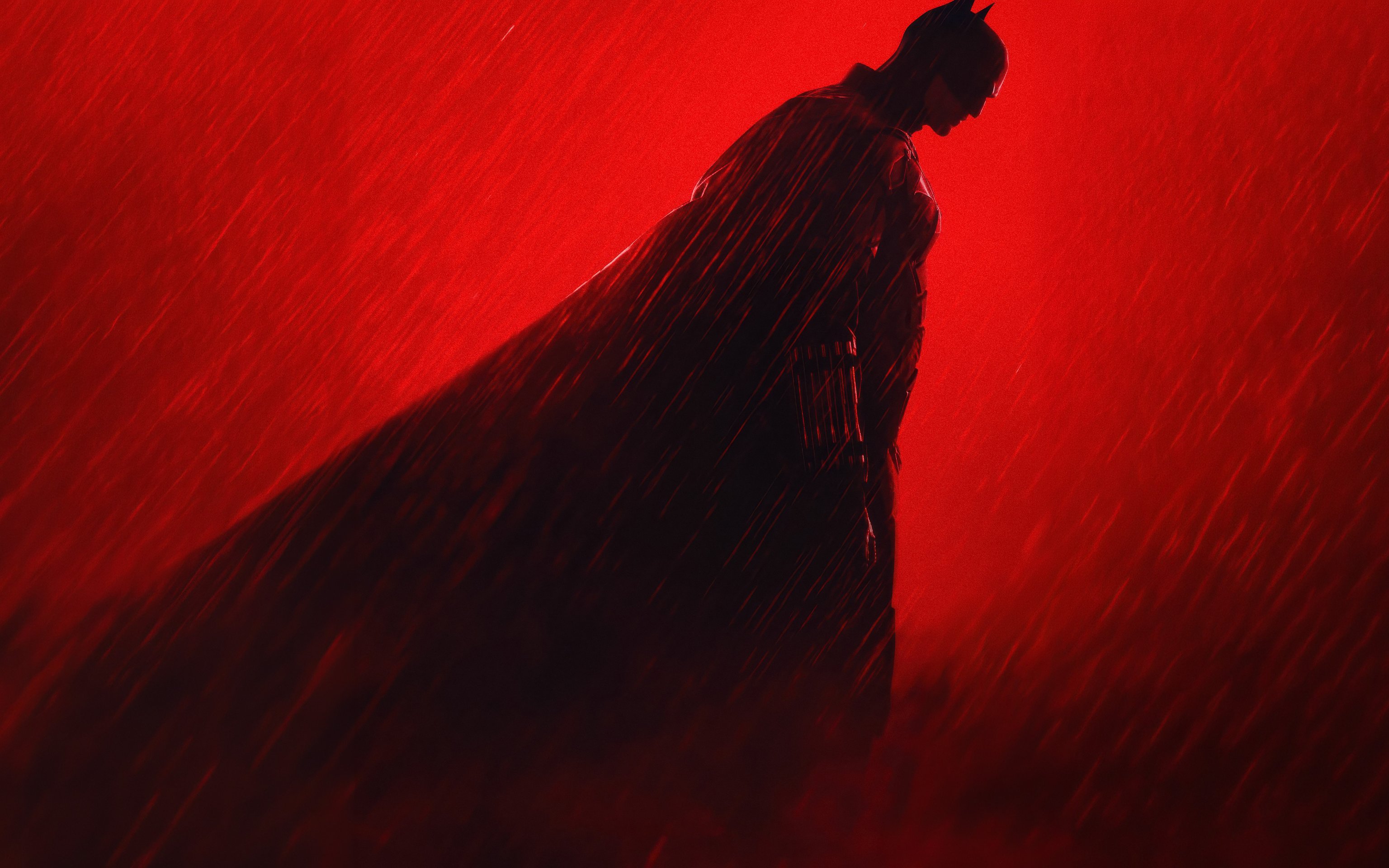 Batman Silhouette on Red Background - Wallpapers for Apple MacBook 16″ in 3072x1920 resolution