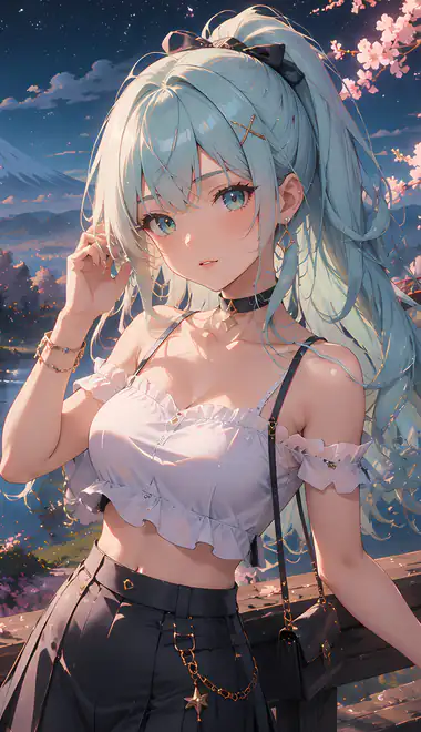 Anime wallpapers: anime girl, blue hair, blue eyes, crop top