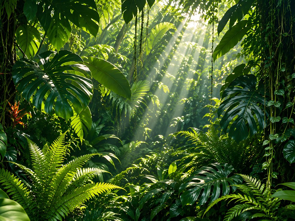 Sunlight Through Tropical Jungle Leaves - XVGA wallpapers in 1024x768 resolution