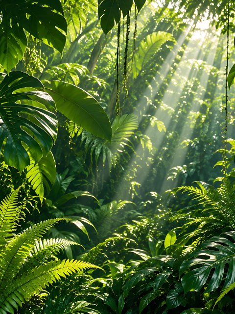 Sunlight Through Tropical Jungle Leaves - Wallpapers for HTC/BlackBerry in 480x640 resolution