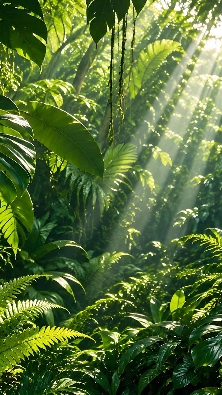 Sunlight Through Tropical Jungle Leaves - Wallpapers for Samsung/LG in 720x1280 resolution