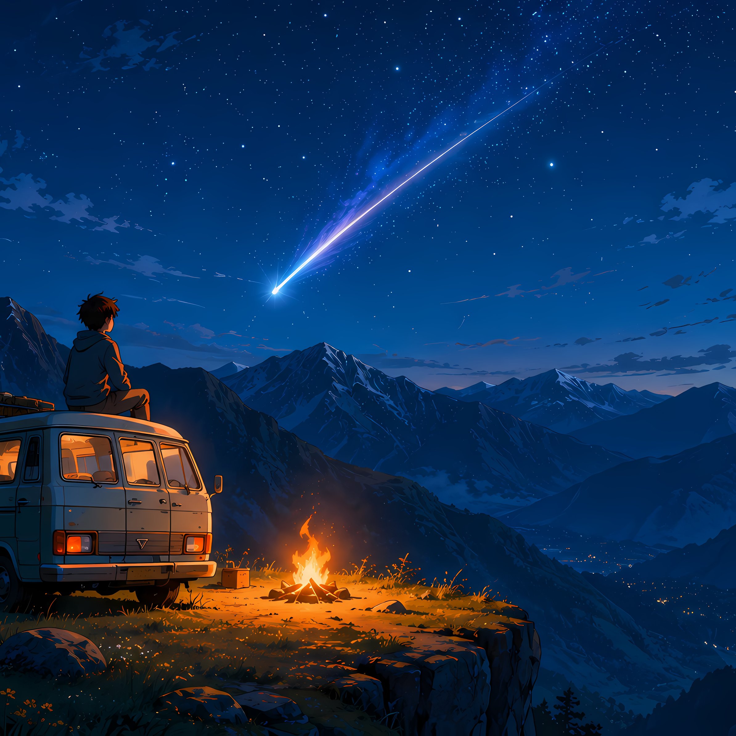 Boy watches comets and stars - Wallpapers for iPad Pro 11″ in 2388x2388 resolution