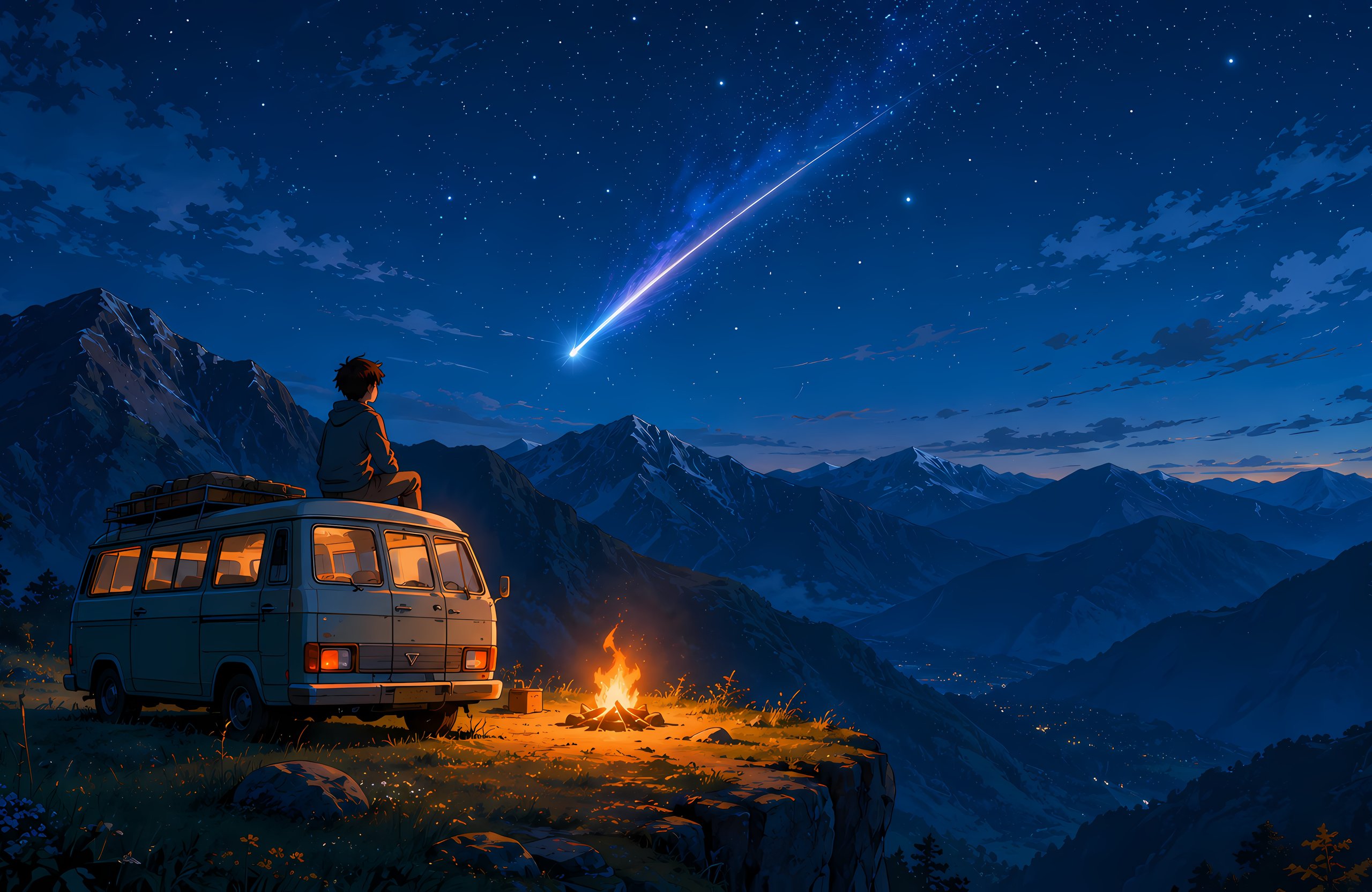 Boy watches comets and stars - Wallpapers for Apple MacBook Air 13 M2″ in 2560x1664 resolution