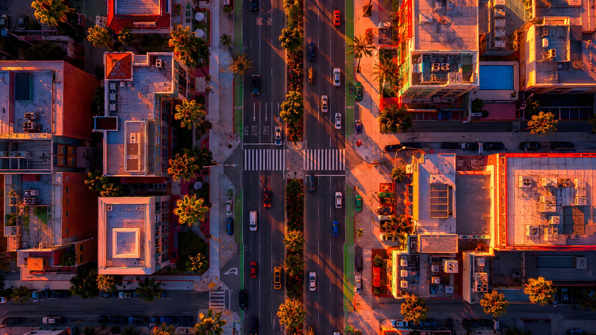 Los Angeles at sunset view from above - QWXGA wallpapers in 2048x1152 resolution