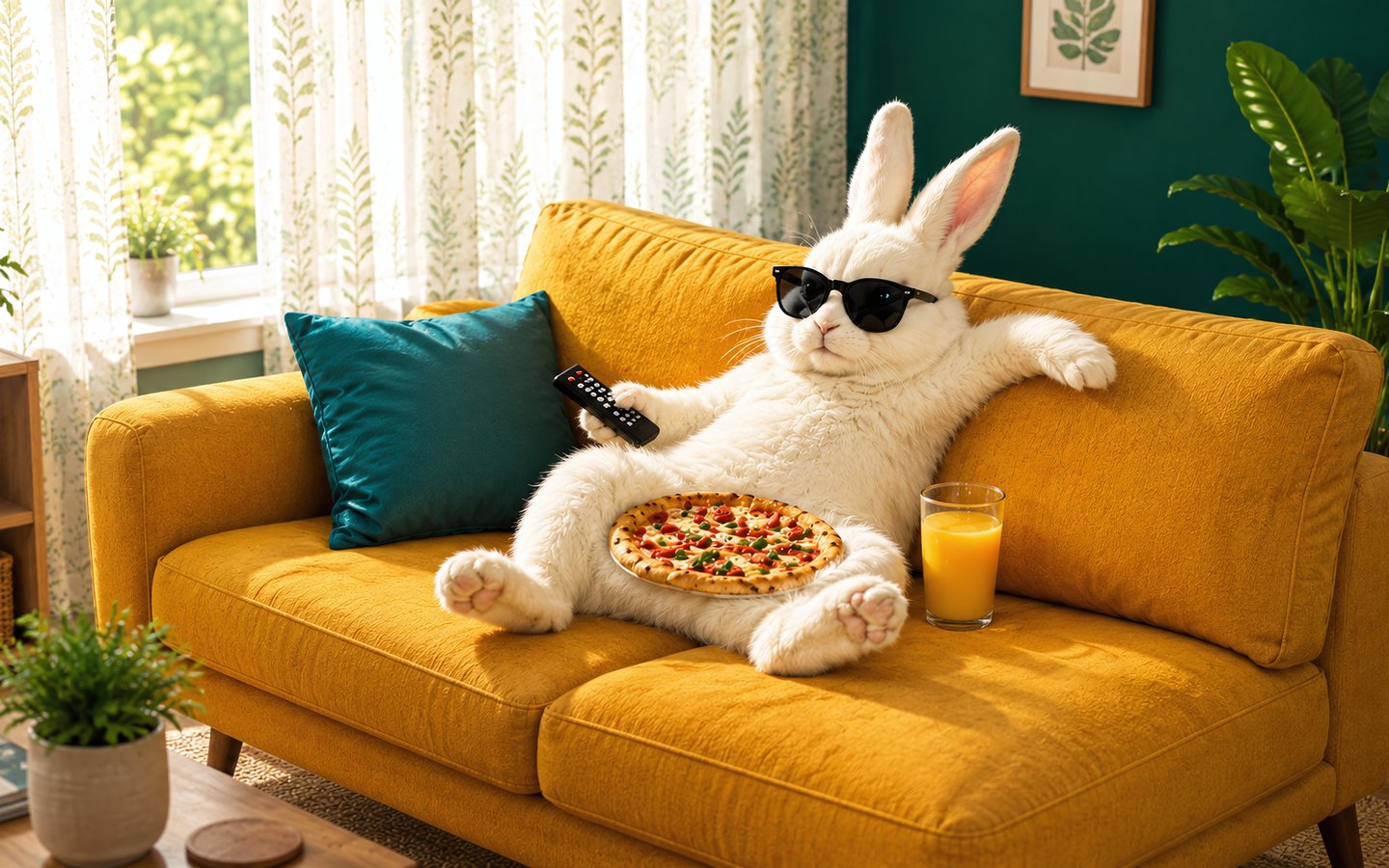 Sunglasses-Wearing Rabbit on Sofa - WSXGA wallpapers in 1440x900 resolution