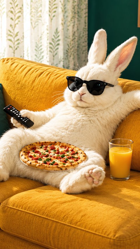 Sunglasses-Wearing Rabbit on Sofa - Wallpapers for LG/ASUS in 480x854 resolution