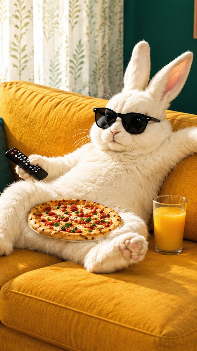 Sunglasses-Wearing Rabbit on Sofa - Wallpapers for iPhone 5/5S/5C/SE in 640x1136 resolution