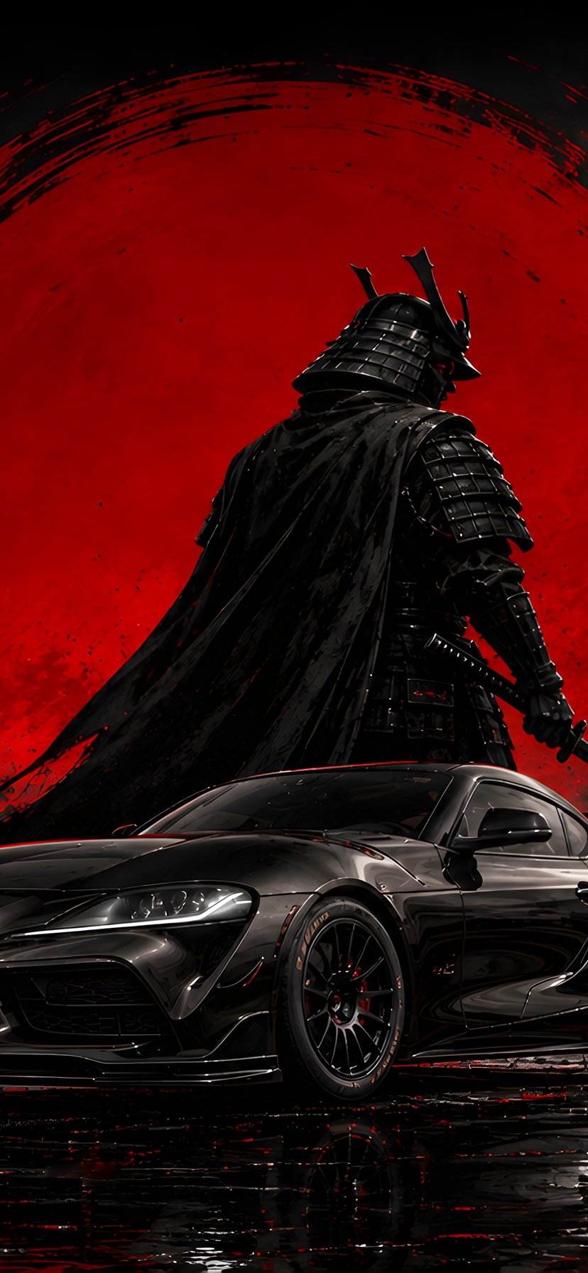 Samurai and Toyota Supra GR - Wallpapers for iPhone 11/XR in 828x1792 resolution