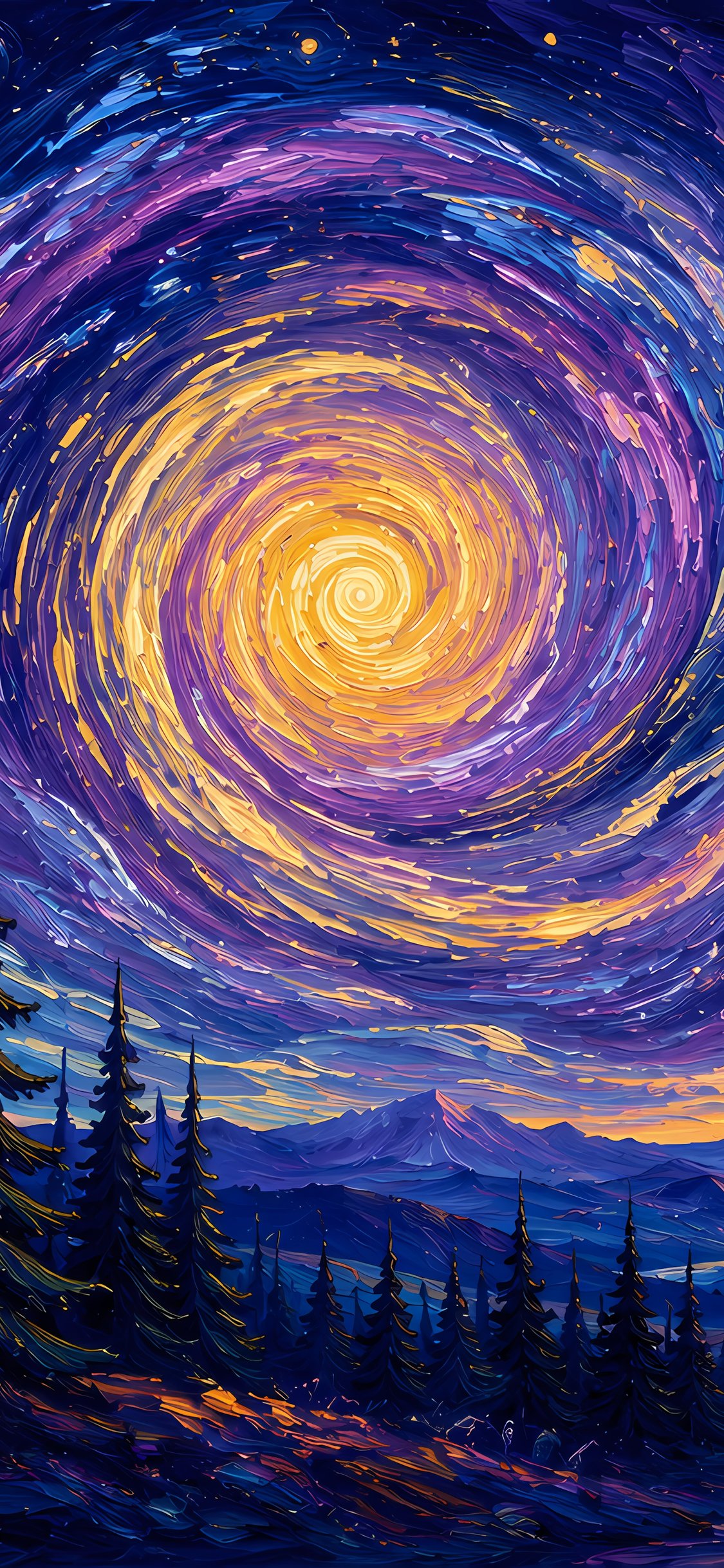 Van Gogh-Style Surreal Night Valley - Wallpapers for iPhone X/XS/11 Pro in 1125x2436 resolution