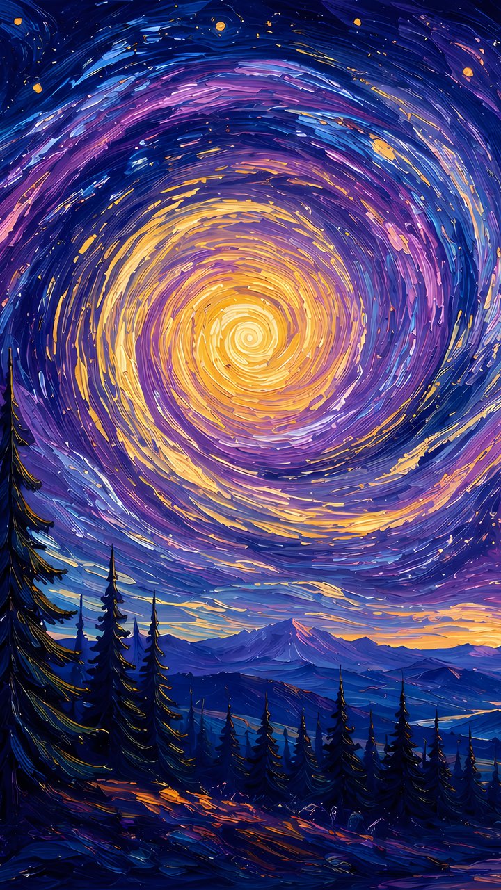 Van Gogh-Style Surreal Night Valley - Wallpapers for Samsung/LG in 720x1280 resolution