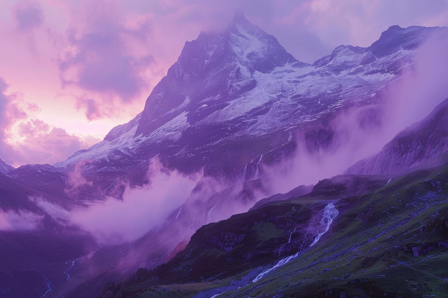 Purple Sunset Over Mountain Valley - Microsoft Surface 12.4″ wallpapers in 1536x1024 resolution