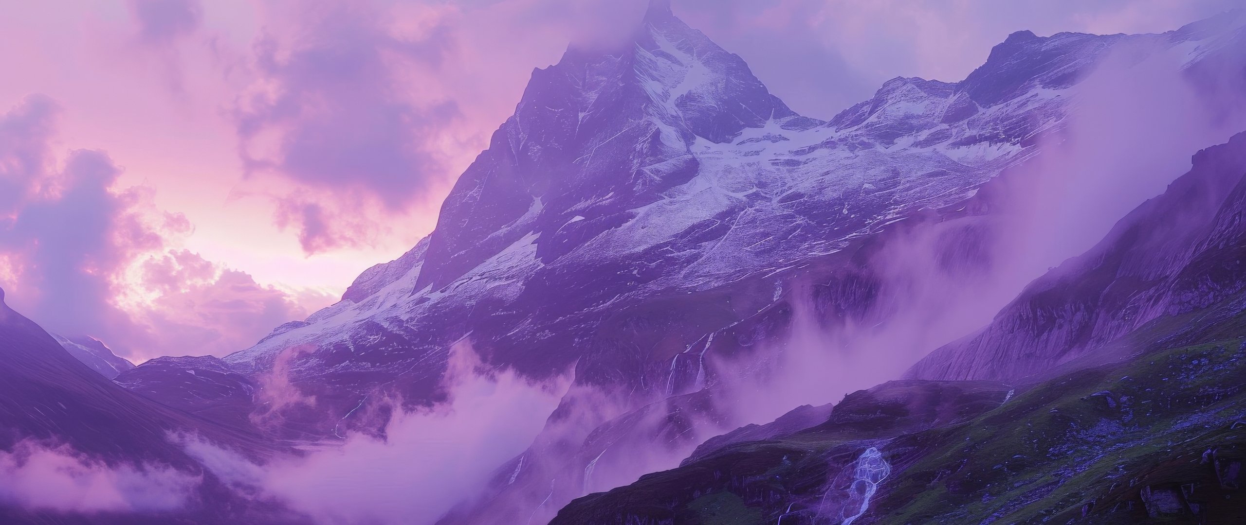 Purple Sunset Over Mountain Valley - UltraWide 21:9 wallpapers in 2560x1080 resolution