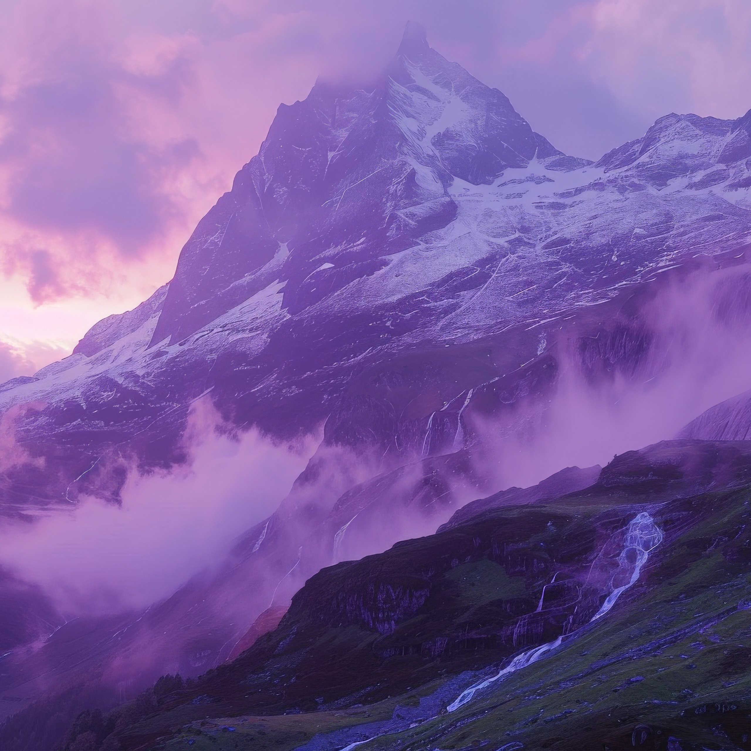 Purple Sunset Over Mountain Valley - Wallpapers for Samsung Galaxy Tab S9 FE+/Tab S11, Xiaomi Pad 5, Redmi Pad 2 Pro, POCO Pad in 2560x2560 resolution