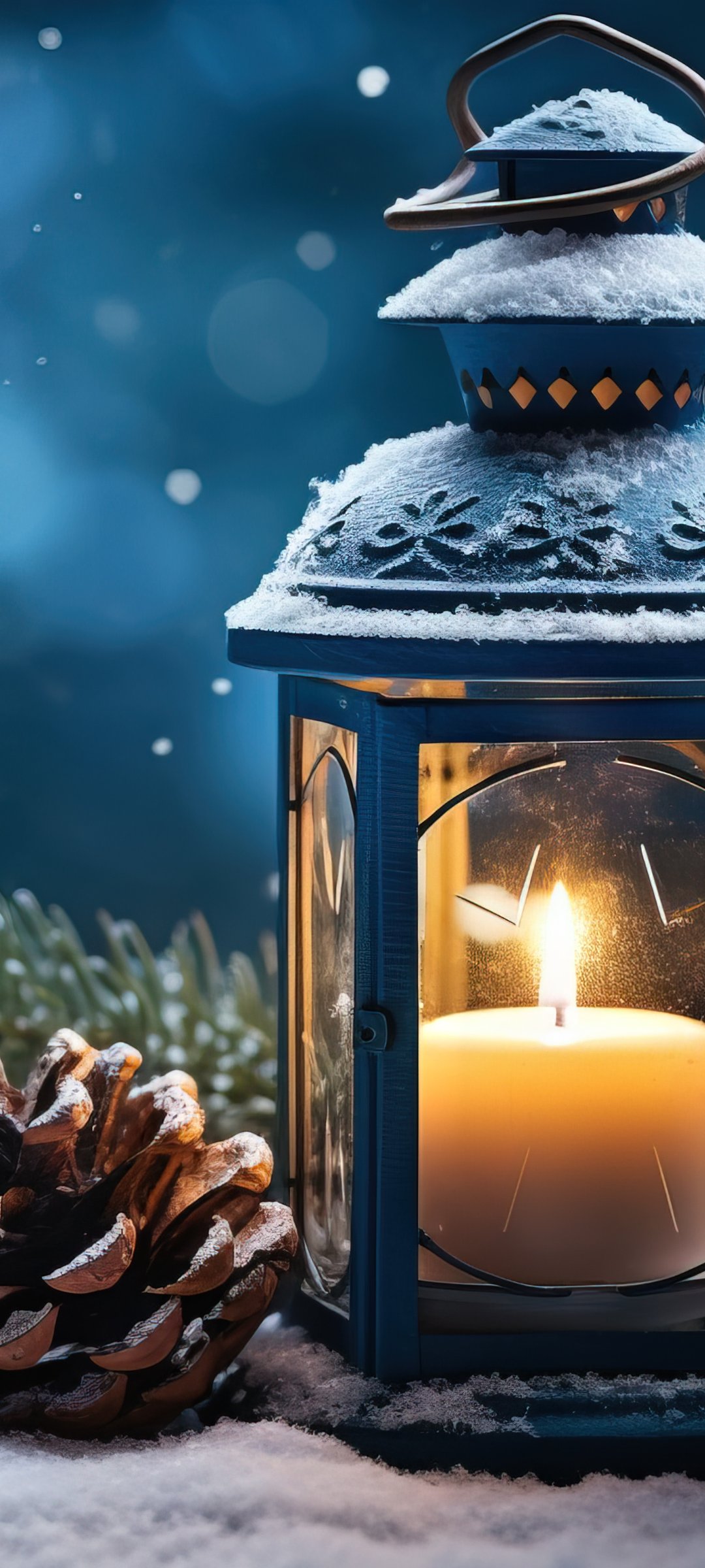 Lantern with candle for Christmas - Wallpapers for Samsung Galaxy M55, POCO M4/X4/X5, Xiaomi Redmi 12/13/Note 13/Note 14/Note 14S in 1080x2400 resolution