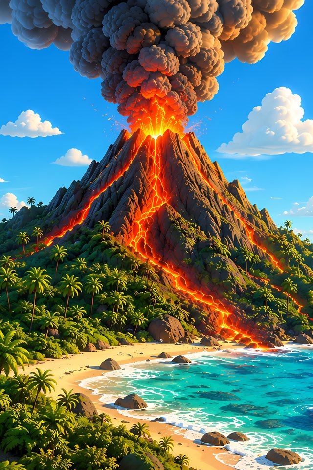 Colorful volcanic eruption on the island - Wallpapers for iPhone 4/4S in 640x960 resolution