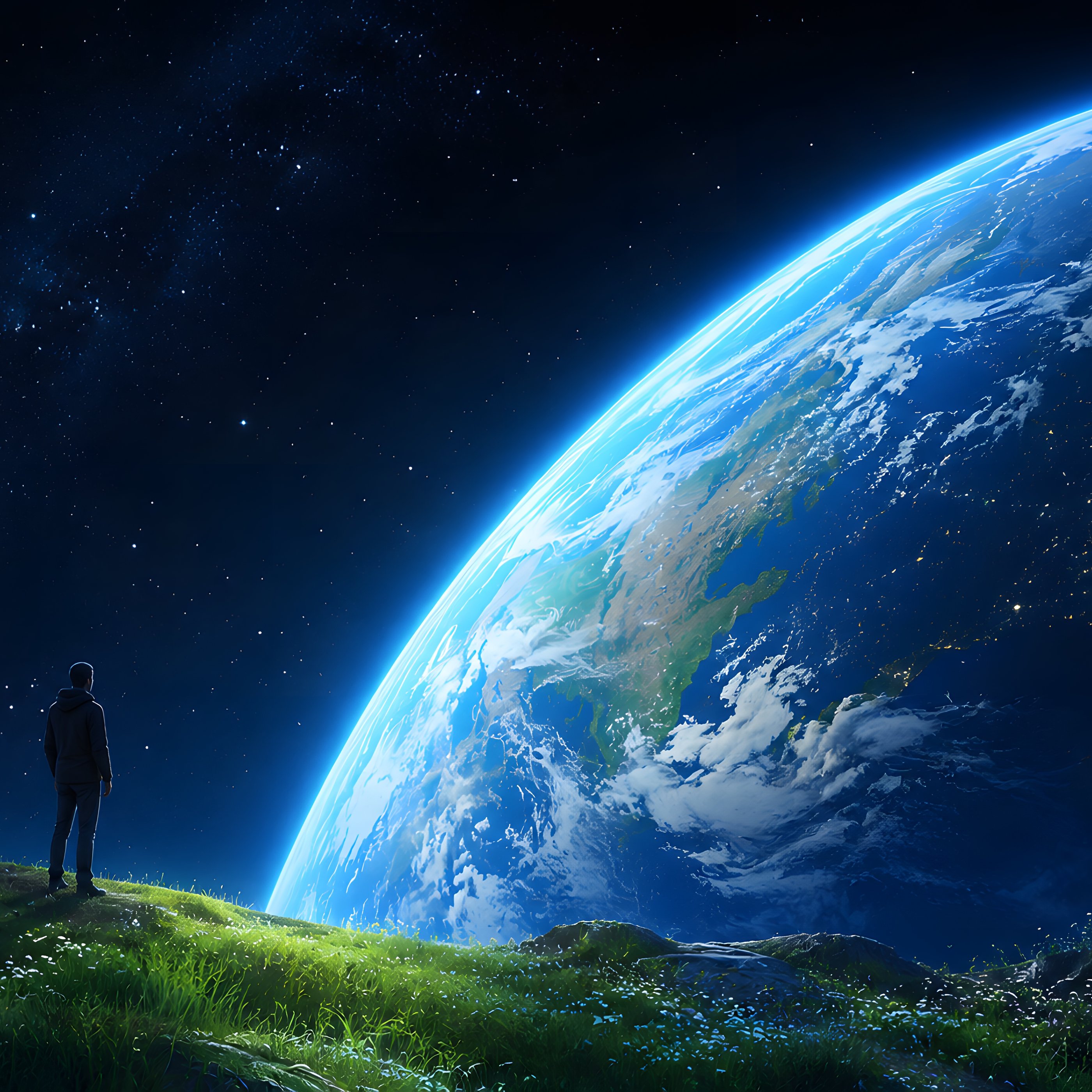 Man Observing Earth from Space - Wallpapers for Samsung Galaxy Tab S9+ in 2800x2800 resolution