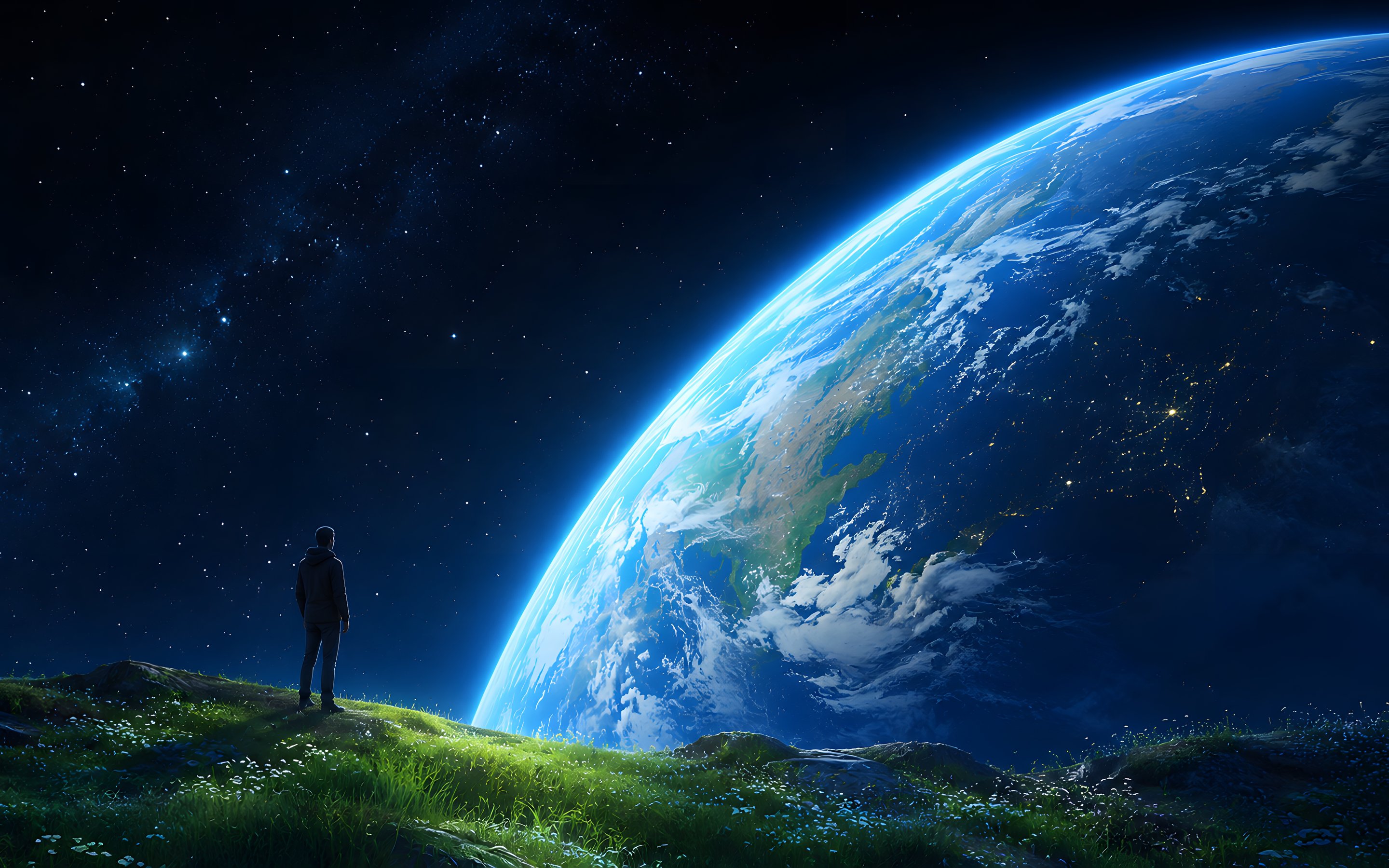 Man Observing Earth from Space - Wallpapers for Apple MacBook 15″ in 2880x1800 resolution