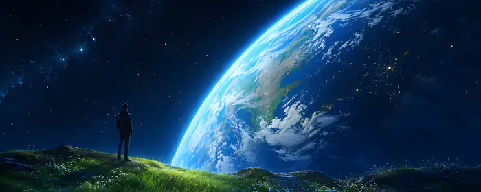 UltraWide 32:9 wallpapers (5120x1440): Earth, man, clouds, stars