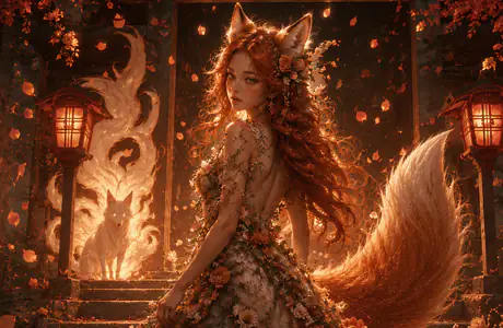 Kitsune Wallpapers for iPad Pro 13″ (2752x2752): kitsune, woman, redhead, fox ears
