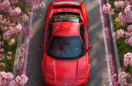 Cars wallpapers: Acura NSX, sakura, road, reflection