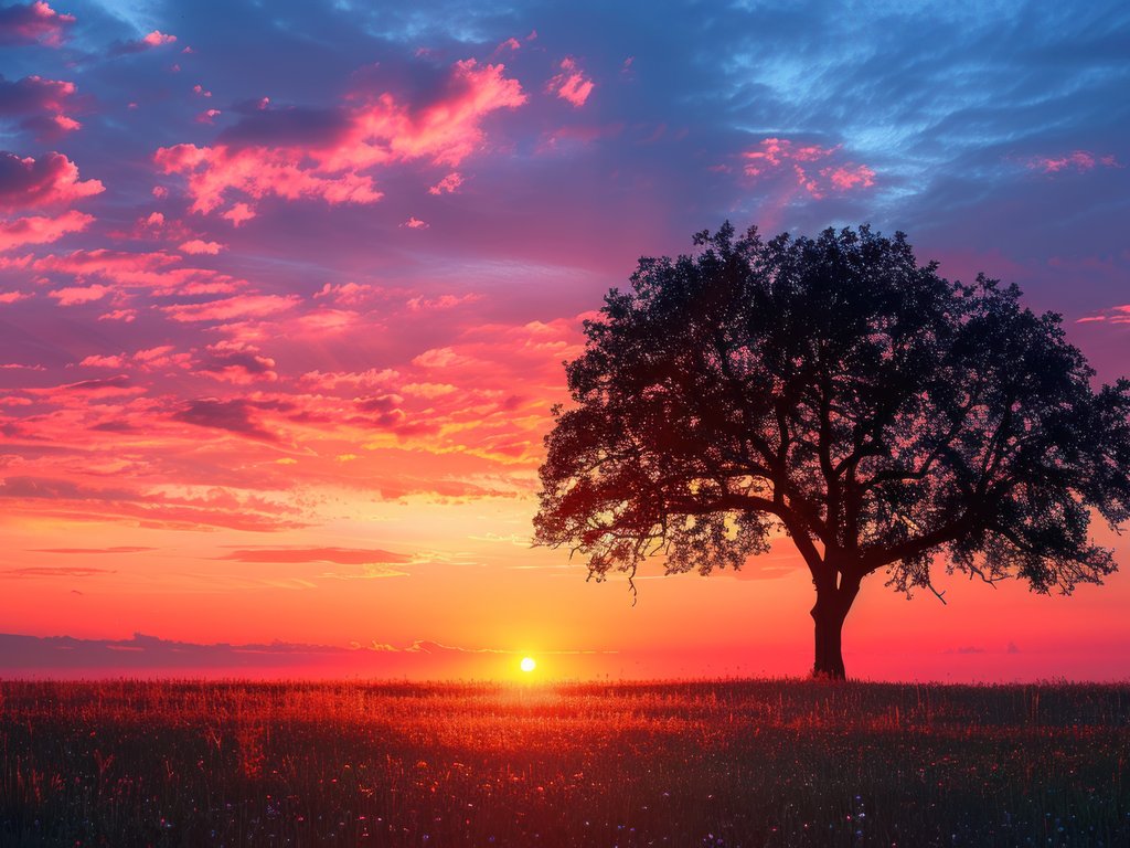 Lone Tree in a Colorful Sunset - XVGA wallpapers in 1024x768 resolution