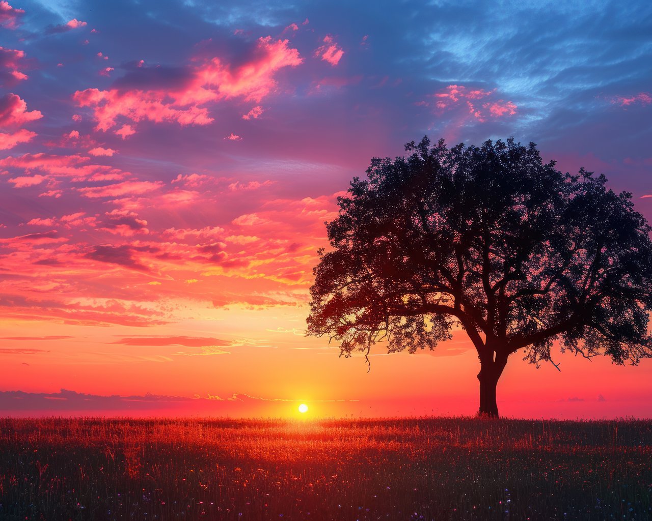 Lone Tree in a Colorful Sunset - SXGA wallpapers in 1280x1024 resolution