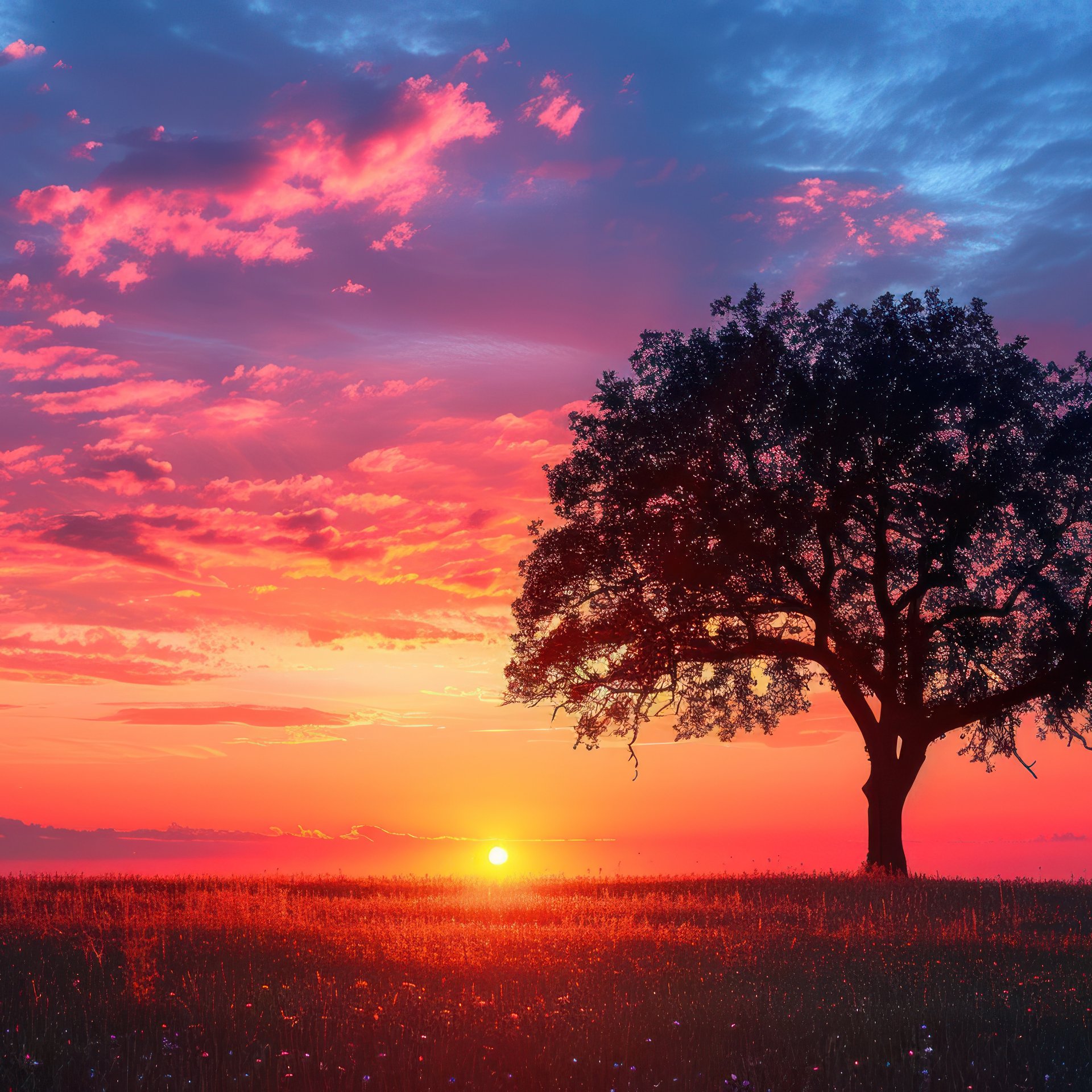 Lone Tree in a Colorful Sunset - Wallpapers for Samsung Galaxy Tab in 1920x1920 resolution