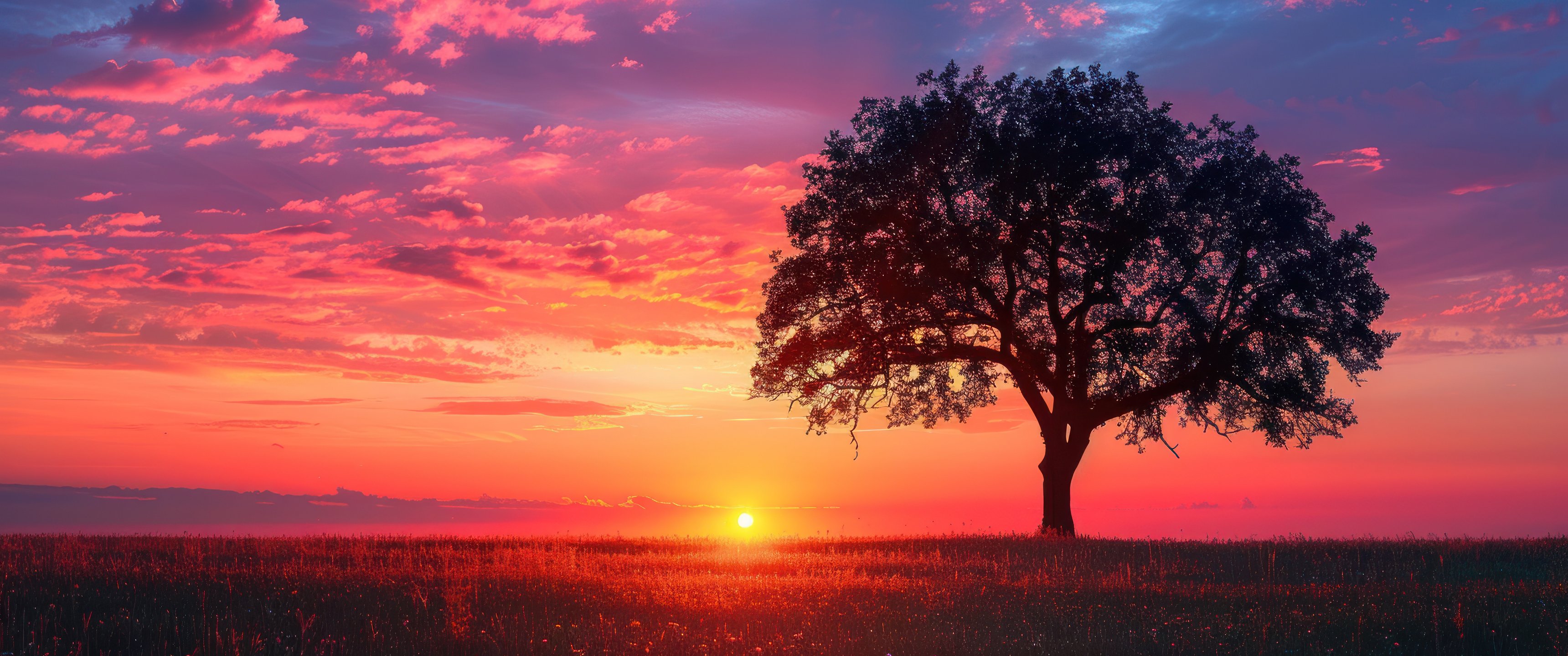 Lone Tree in a Colorful Sunset - UltraWide 21:9 wallpapers in 3440x1440 resolution