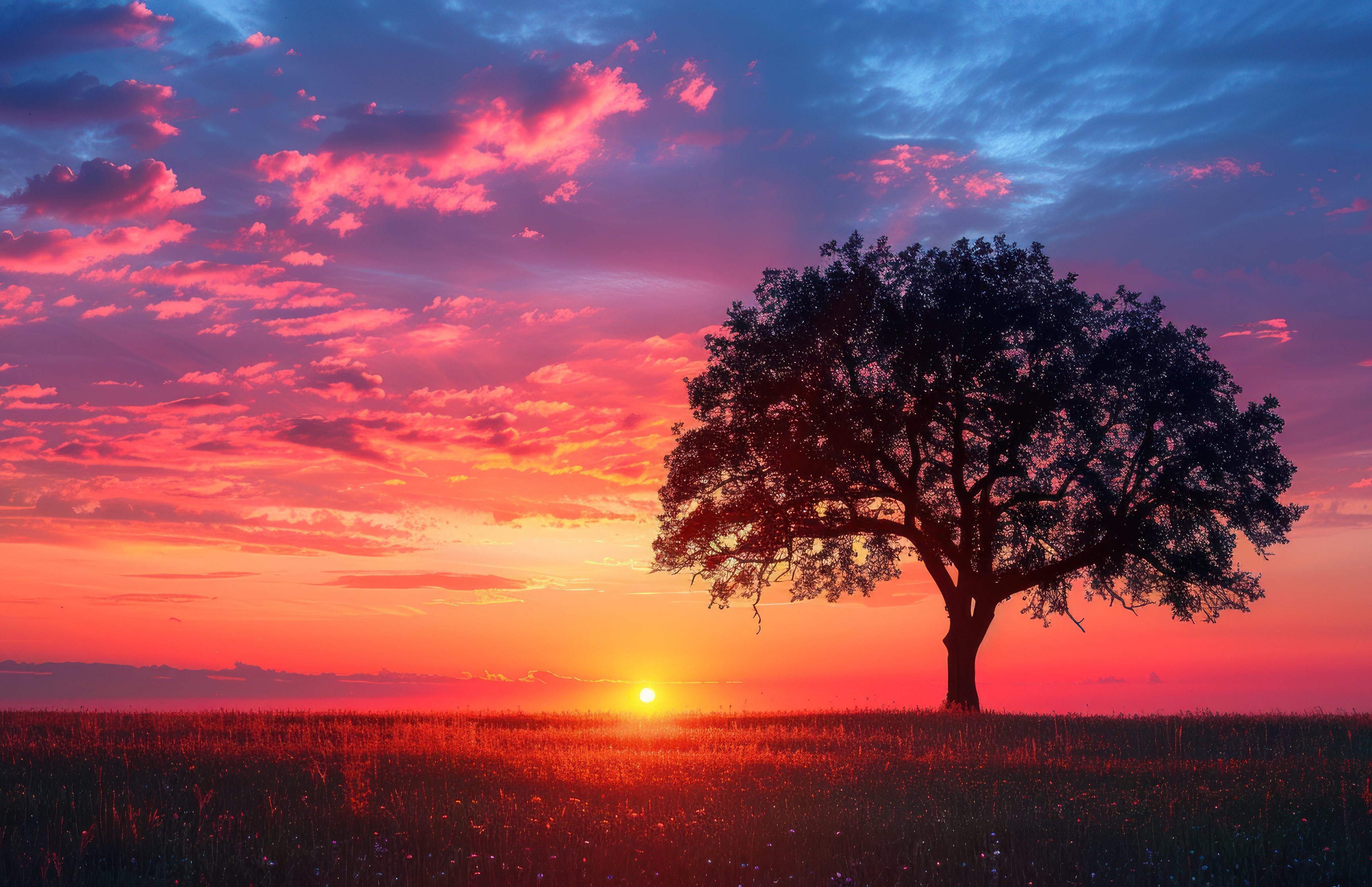 Lone Tree in a Colorful Sunset - Wallpapers for Apple MacBook 16.2″ in 3456x2234 resolution