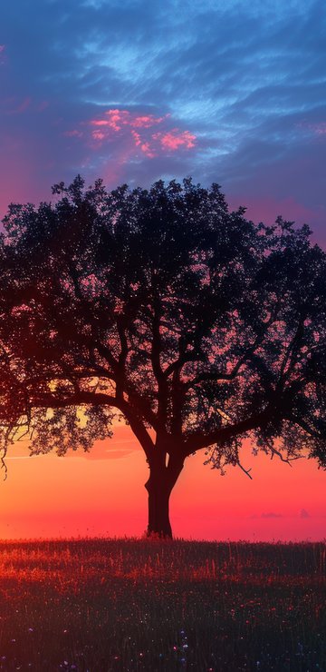 Lone Tree in a Colorful Sunset - Wallpapers for Samsung in 360x740 resolution