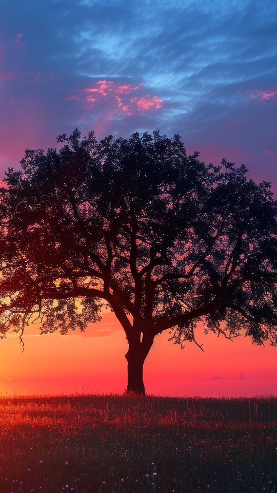 Lone Tree in a Colorful Sunset - Wallpapers for Samsung, HTC, Sony in 540x960 resolution