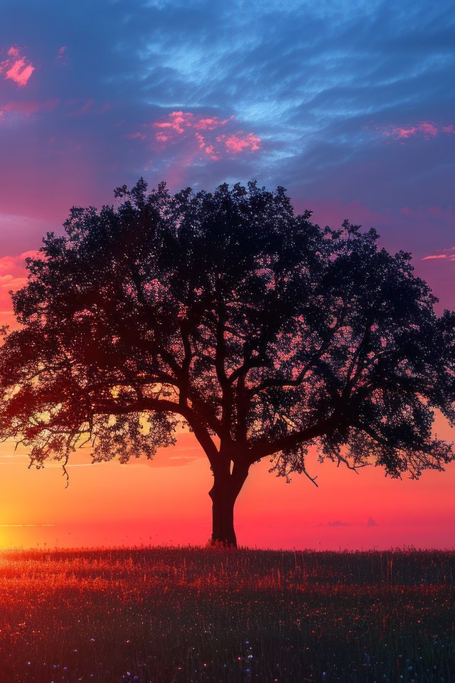 Lone Tree in a Colorful Sunset - Wallpapers for iPhone 4/4S in 640x960 resolution
