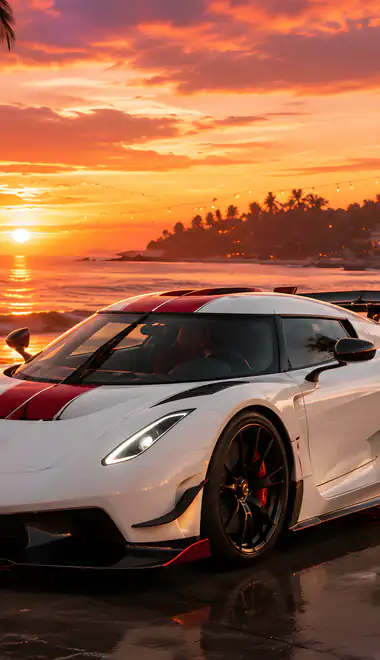 Обои для Samsung (360x740): Koenigsegg Jesko, Майами, красочный закат, океан