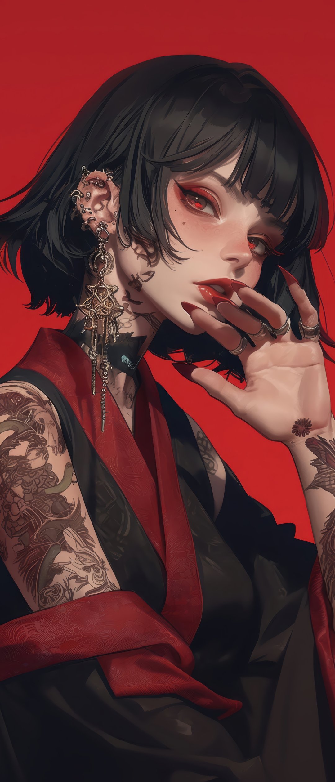 Anime girl with tattoos - Wallpapers for Samsung Galaxy Z Flip7, Sony Xperia 5 II/5 III/5 V/10 IV/10 V, Xiaomi Mix Fold 3 in 1080x2520 resolution