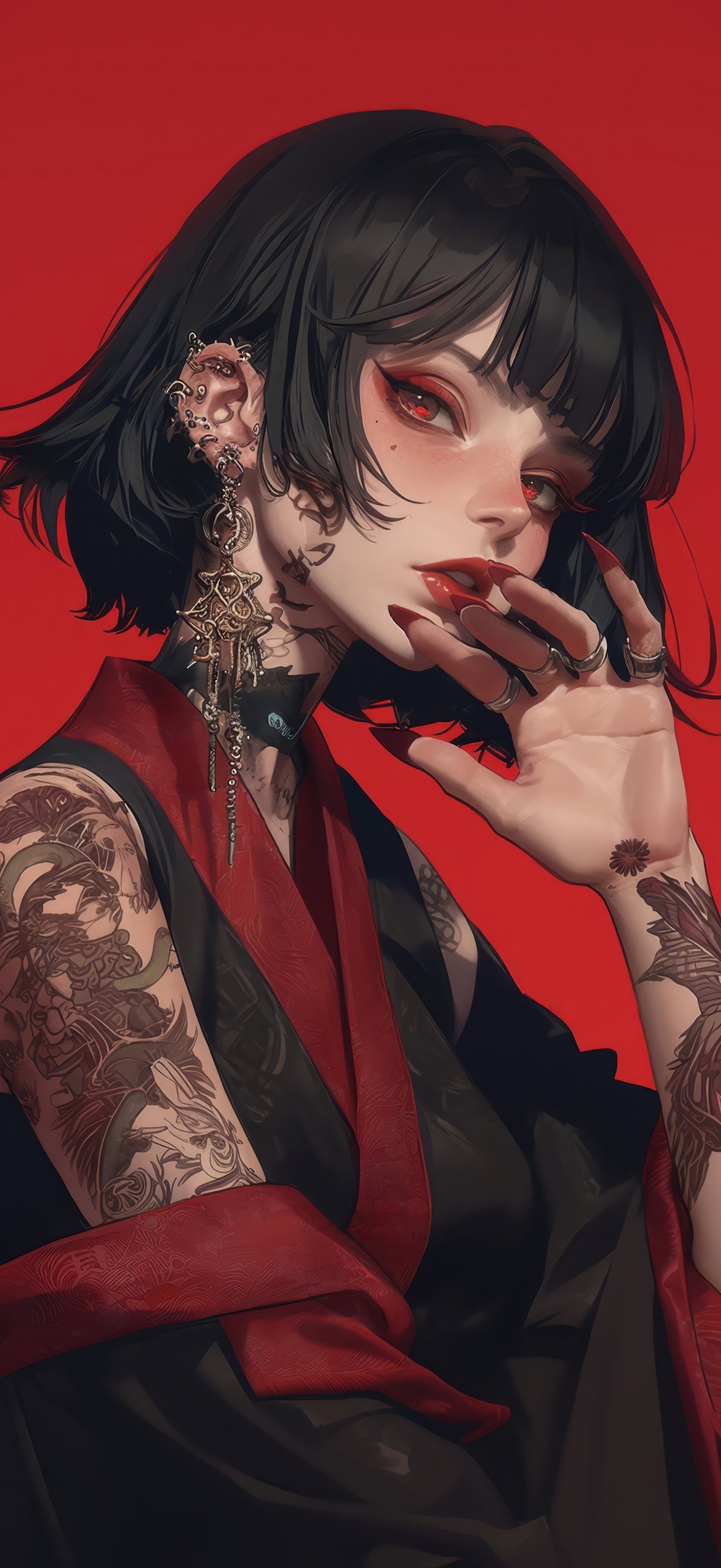Anime girl with tattoos - Wallpapers for iPhone 17 Pro/17/16 Pro in 1206x2622 resolution