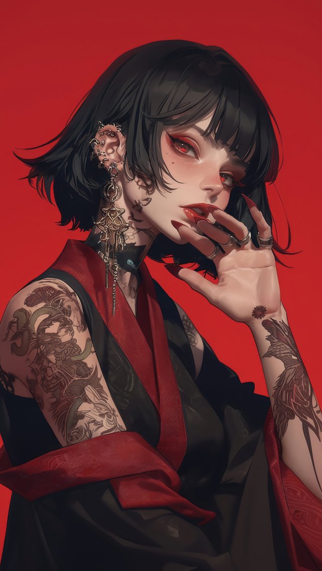 Аниме девушка с татуировками - Обои для iPhone 5/5S/5C/SE в разрешении 640x1136