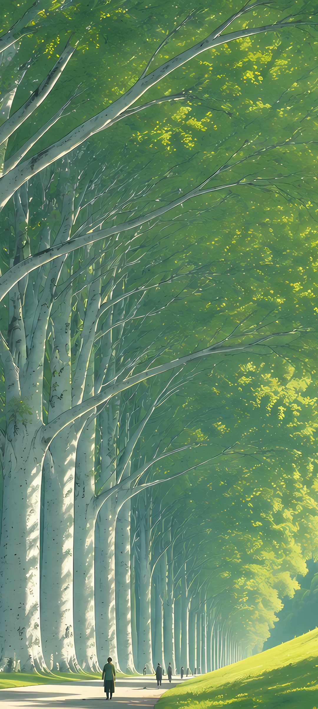 Park with tall trees and green grass - Wallpapers for Samsung Galaxy A13/A14/A53, Realme 12 Pro 5G, POCO M5 in 1080x2408 resolution