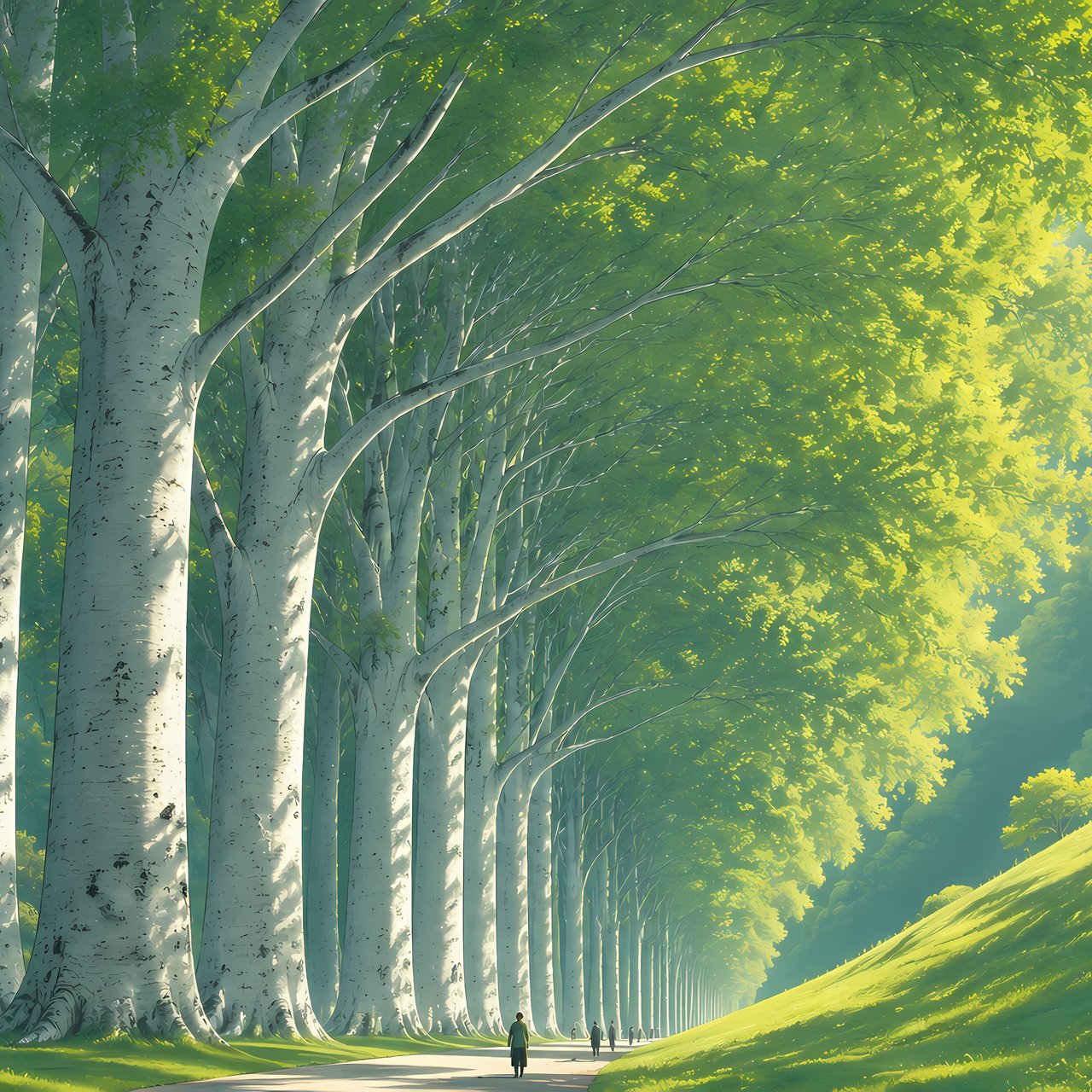 Park with tall trees and green grass - Wallpapers for Lenovo, Huawei in 1280x1280 resolution